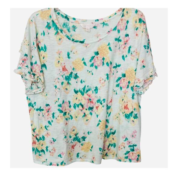 LAUREN CONRAD SHORT SLEEVE PULL-OVER TOP, WOMENS, XL, MULTICOLOR FLORAL PATTERN - Picture 1 of 9